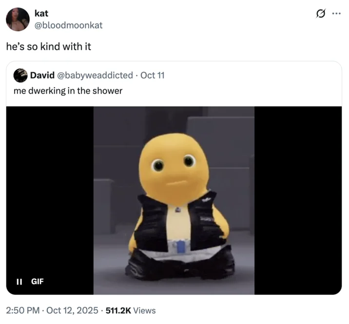 Nailong Dwerking Gif — A "quote-tweet":https://knowyourmeme.com/memes/quote-retweets-qrts about the "Nailong":https://knowyourmeme.com/memes/nailong Dancing