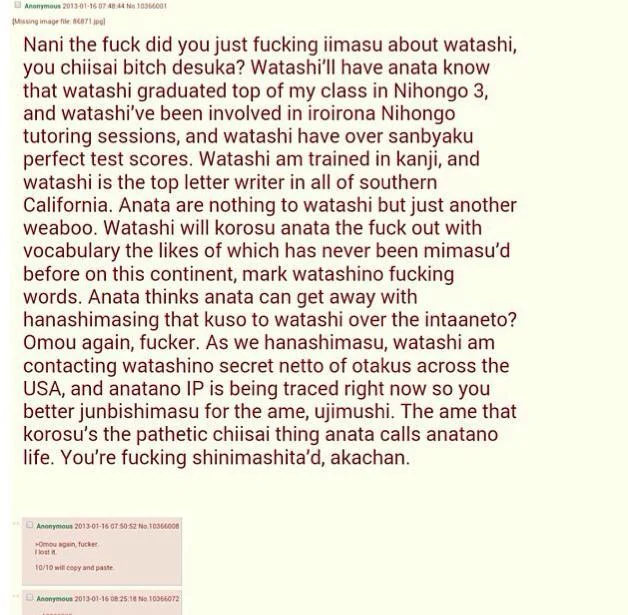 Nani the Fuck? — Screenshot of the 'Nani the fuck' weeaboo copypasta on 4chan