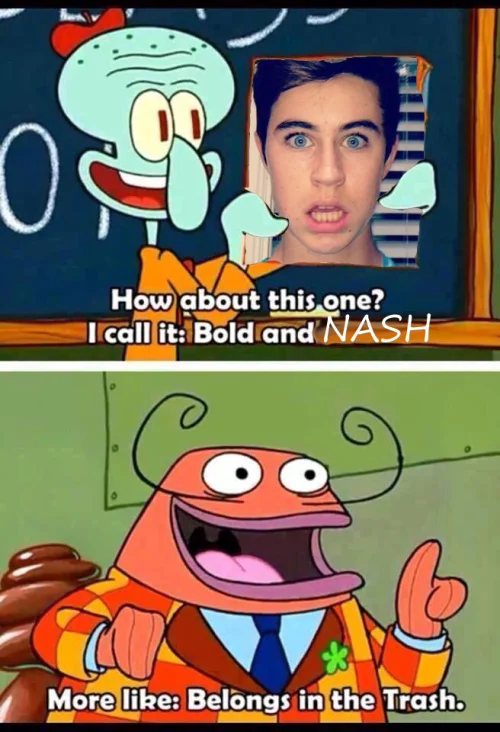 SpongeBob meme with Nash Grier's face as Squidward's rejected painting