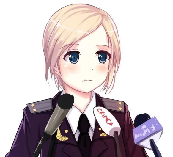 Natalia Poklonskaya — Full-body anime illustration of Poklonskaya in prosecutor uniform with 'No to lawlessness' caption