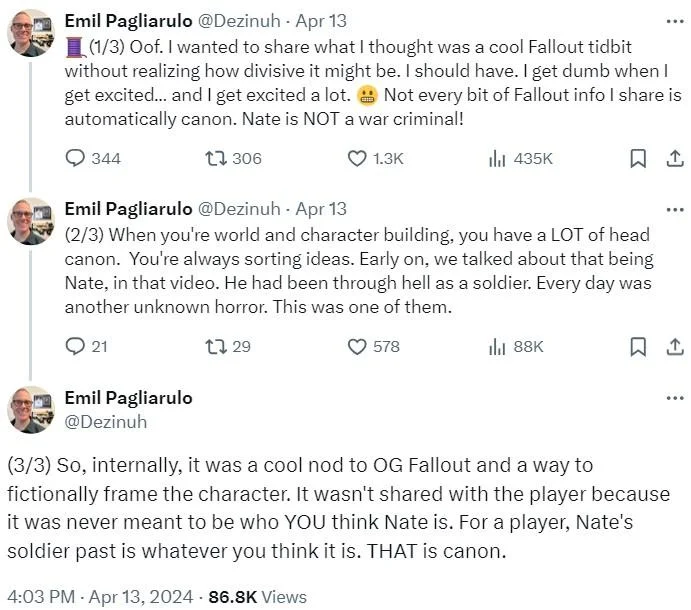 Nate The Rake — Emil Pagliarulo Twitter thread clarifying Nate is not a war criminal