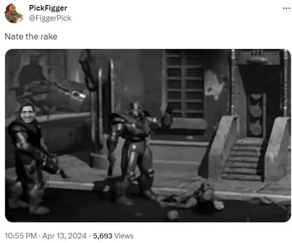 Nate The Rake — Tweet showing Nate's face edited into Fallout 1 Canada annexation scene
