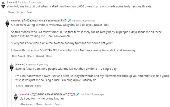 Reddit thread with users arguing and using 'Nathan' as slang