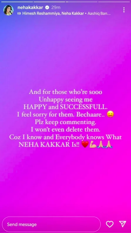 Neha Kakkar T-Series Vs. Falguni Pathak — Neha Kakkar Instagram story responding to critics calling them bechaare