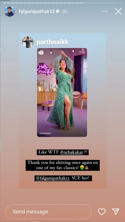 Neha Kakkar T-Series Vs. Falguni Pathak — Instagram story reshared by Falguni Pathak with fan telling her to sue Neha Kakkar