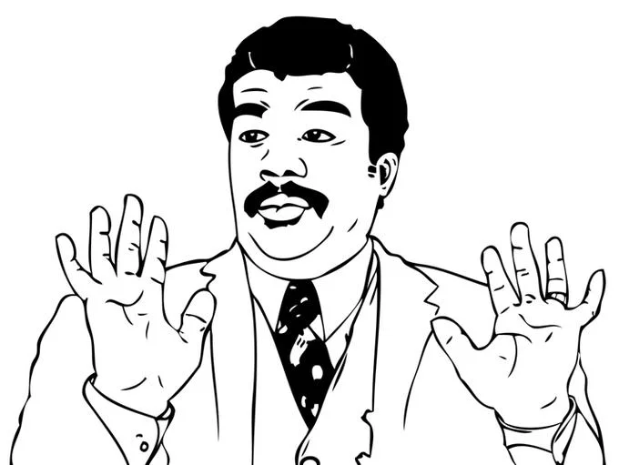 Neil deGrasse Tyson Reaction — Uncaptioned line-art template of Neil deGrasse Tyson with hands raised