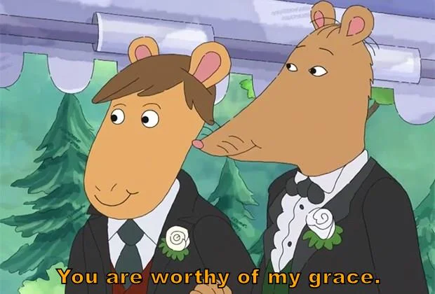 Neon Genesis Evangelion — Arthur wedding scene captioned with Netflix Evangelion's controversial line