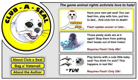 A screenshot from the Newgrounds game page for 'Club-a-Seal' showing game information and the typical Newgrounds interface.