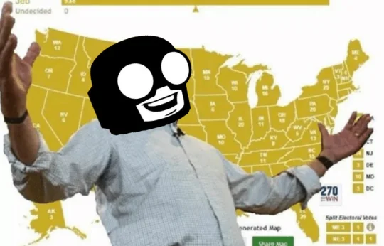 Newgrounds — A meme featuring a simple black circular face with white eyes and smile overlaid on a US electoral map.
