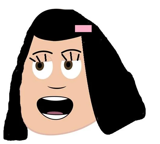 Female version of Nice Maymay Man with long black hair and pink hair clip