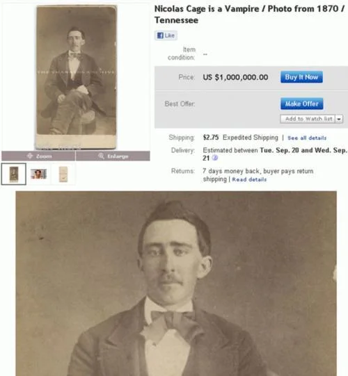 eBay listing claiming an 1870 photo proves Nicolas Cage is a vampire