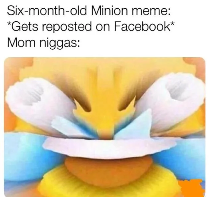 Niggas Be Like — Mom niggas meme showing a distorted Minion face representing Facebook mom reactions