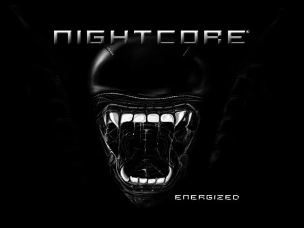 Nightcore Energized album cover with alien creature on black background