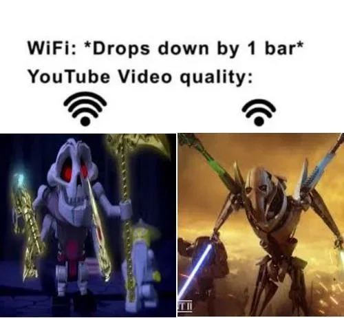 Meme comparing a low-quality Ninjago skeleton character to a high-quality Star Wars General Grievous CGI