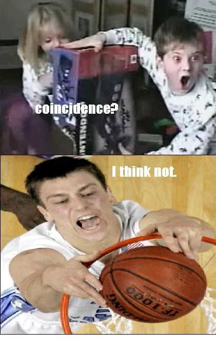 Nintendo 64 Kids — Meme comparing the N64 Kid's scream to Tyler Hansbrough's dunking face with the text 'coincidence? I think not.'