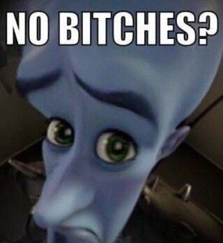 The Metroman character with 'NO BITCHES?' text overlaid showing shocked expression on dark background.