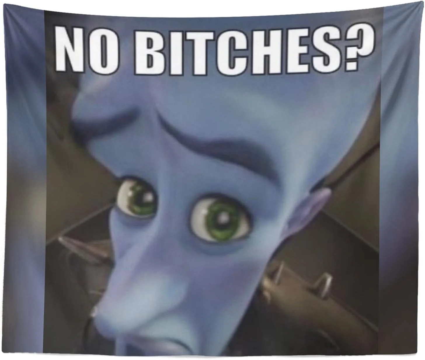 The blue alien Metroman character with shocked expression and 'NO BITCHES?' text overlaid at the top.