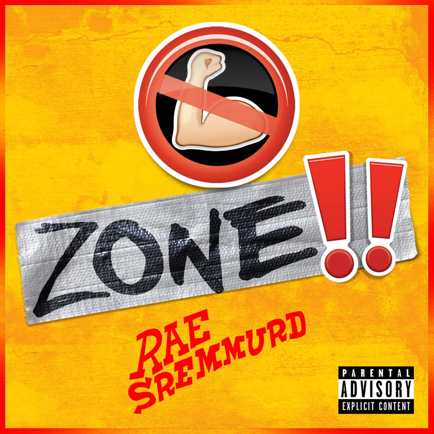 Rae Sremmurd 'No Flex Zone' single cover with a crossed-out flexing arm emoji above the word ZONE on duct tape.