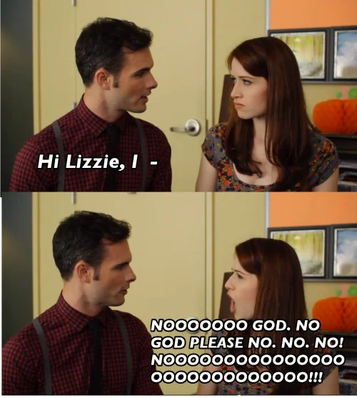 No God, Please No! — Two-panel sitcom screencap with woman shouting 'No God please no' meme response