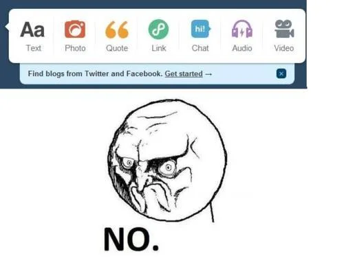NO. Rage Face — Tumblr post toolbar above the No Rage Face saying NO