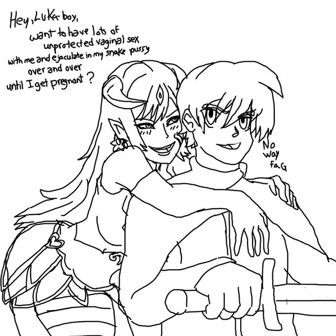 No Way Fag — Sketch of Rinoa hugging Squall from Final Fantasy VIII, Squall saying 'whatever'