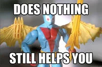 Non Specific Action Figure — Non-Specific Action Figure toy with meme text 'DOES NOTHING / STILL HELPS YOU'.