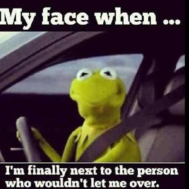 Kermit None of My Business — Kermit in car with humorous text about someone not letting driver merge.