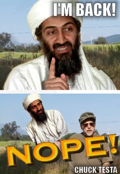 Nope Chuck Testa — Two-panel Twilight meme with vampires in blue forest 'I'M BACK!' revealed as 'NOPE! CHUCK TESTA.'