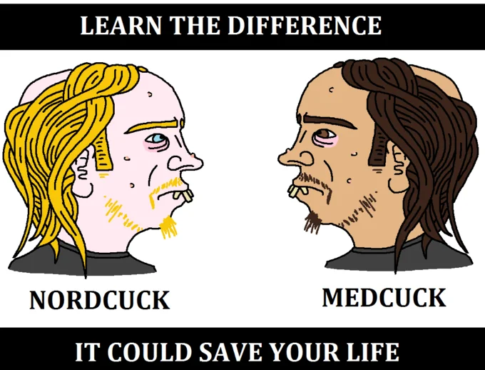 Nordic — Learn the Difference meme comparing Nordcuck and Medcuck soyjaks
