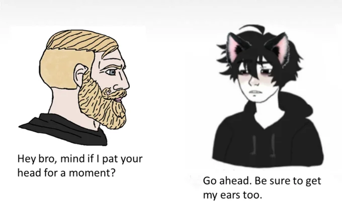 Nordic chad asks to pat cat-boy's head who agrees