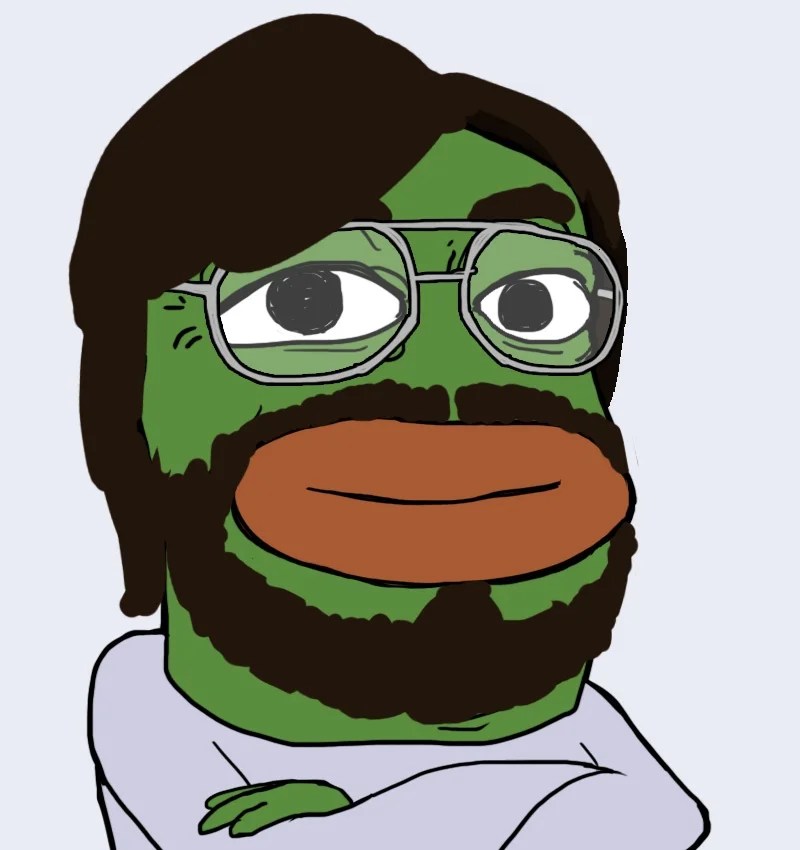 Normie — Pepe the Frog drawn as a bearded hipster with glasses and long hair, arms crossed