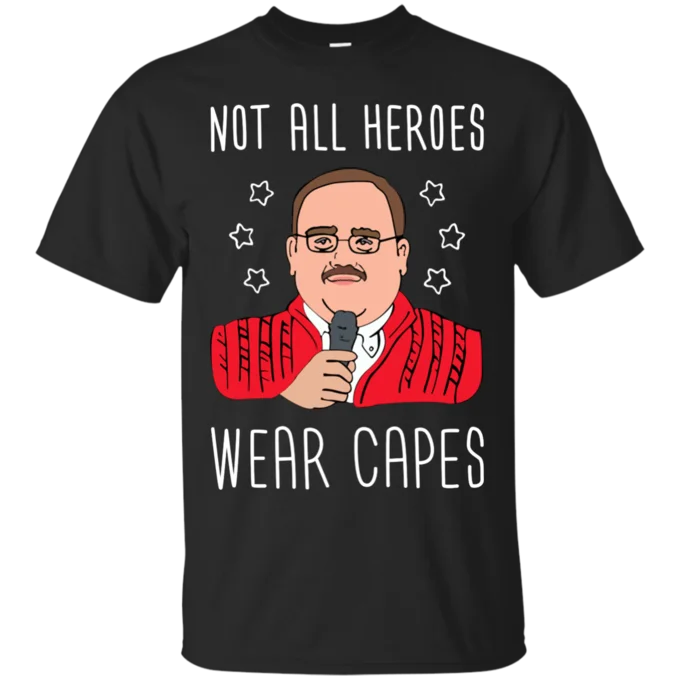 Black t-shirt with cartoon Ken Bone and 'Not All Heroes Wear Capes' text