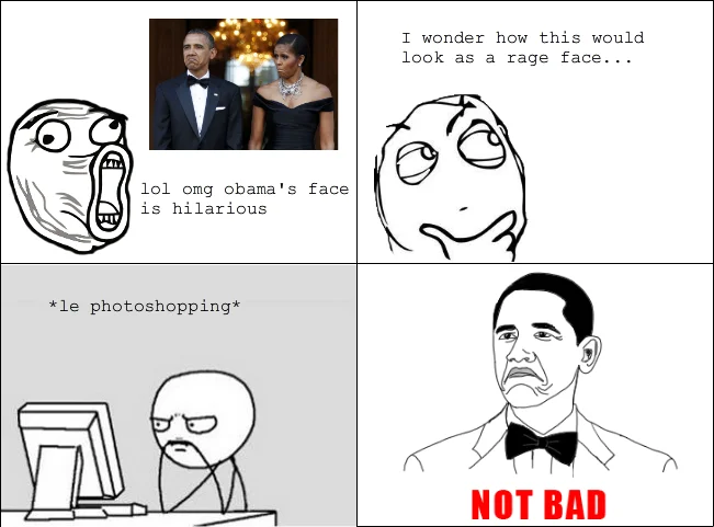 "Not Bad" Obama Face — Barack and Michelle Obama in formal attire making the original Not Bad facial expression