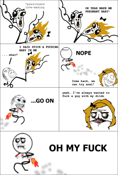 Nothing To Do Here — NSFW rage comic where Jet Pack Guy escapes with a Nope reaction
