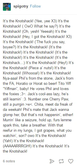 Notices Bulge Owo Whats This — Tumblr post rewriting advertisement in furry roleplay language with multiple OwO references.