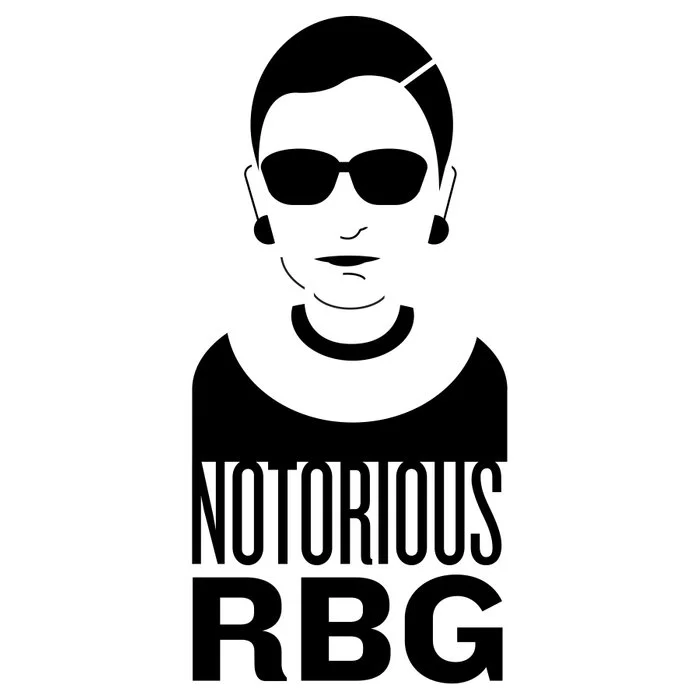 Notorious R.B.G. — Minimalist black-and-white 'Notorious RBG' vector illustration with sunglasses
