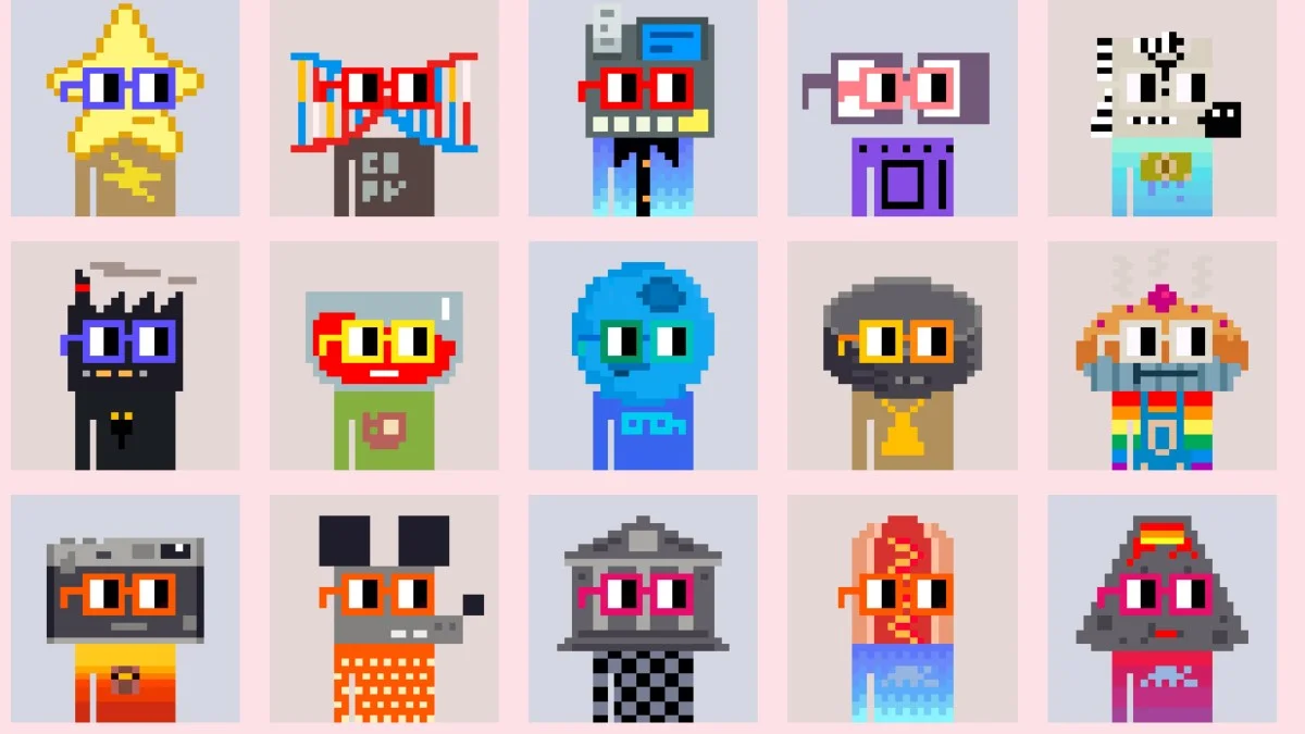 NounsGlasses — Nouns DAO pixel art avatar with signature square glasses on blue background