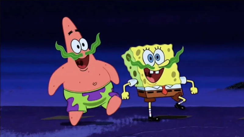Now That Were Men — SpongeBob and Patrick running joyfully together at night in the ocean from the song sequence.