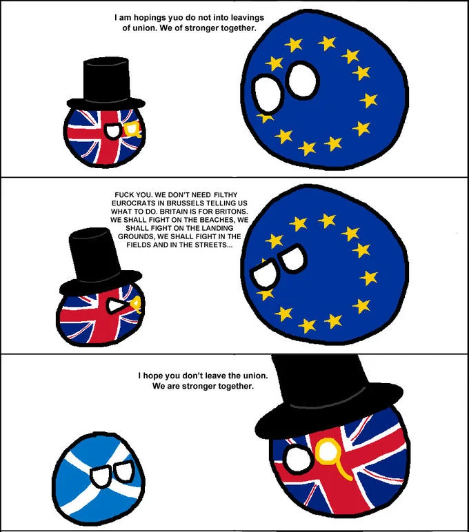 Now Yuo See Yuo — Polandball comic about Brexit with EU saying hopings yuo do not into leavings of union