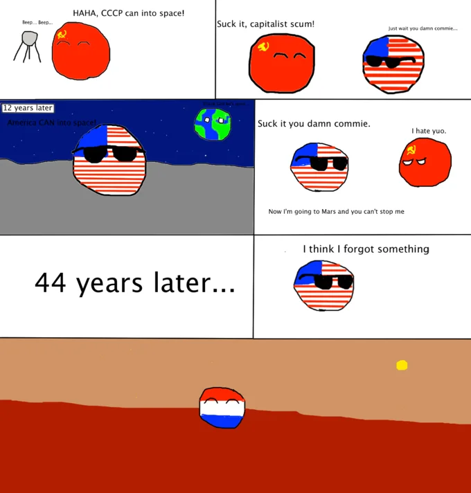 Now Yuo See Yuo — Polandball space race comic featuring USA, USSR and Netherlands countryballs