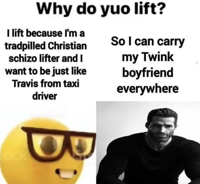 Now Yuo See Yuo — Why do yuo lift meme with nerd emoji versus Chad body-builder comparison