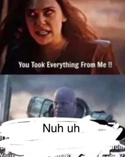 Two-panel reaction meme with emotional character contrasted by dismissive 'Nuh uh' response.