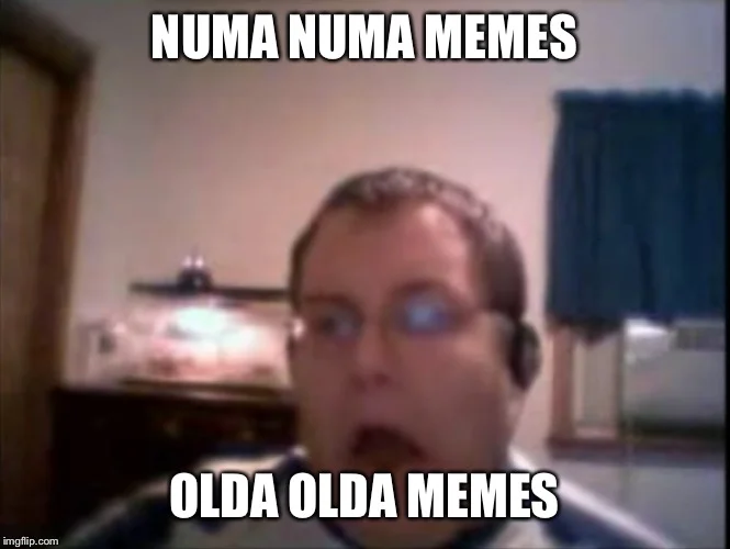 Nostalgic meme comparing 'Numa Numa Memes' and 'Olda Olda Memes' from different internet generations.