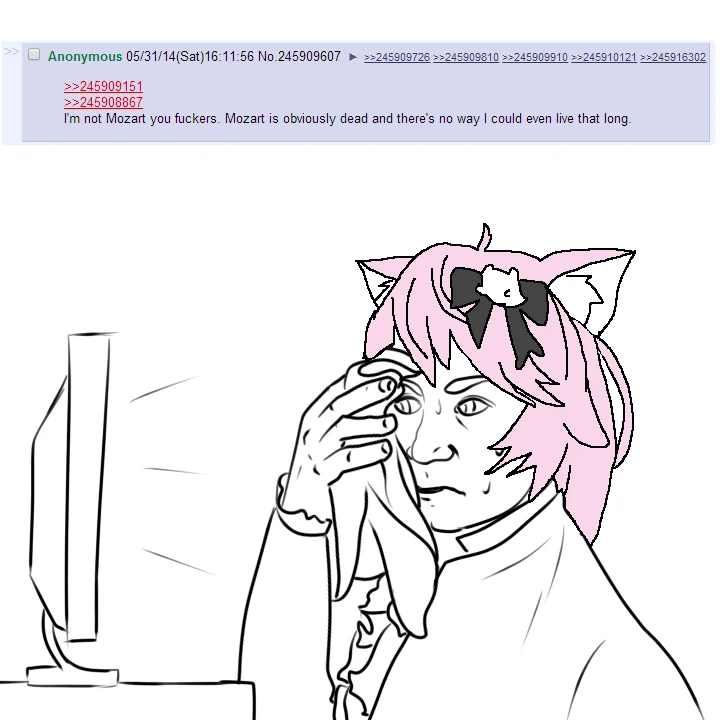Nyanners — 4chan post screenshot with a rageface drawing of a man in a pink cat-ear wig crying at a computer.