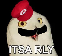 O RLY? — Snowy owl with red fedora and mustache captioned 'ITSA RLY.'