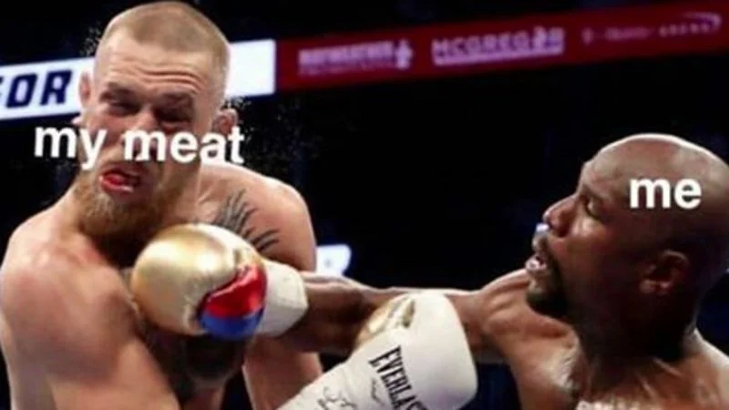 Object Labeling — Professional boxers in intense match labeled as competitors creating humor through contrast.