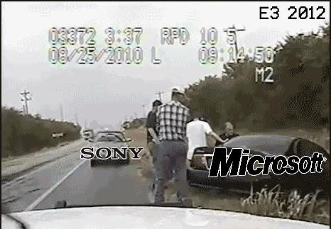 Dashcam footage with two people labeled as major tech corporations in Object Labeling format.