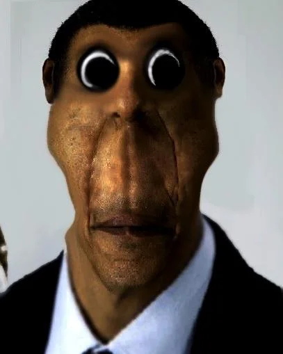 Obunga — Severely distorted photoshopped Obama face with elongated features and bulging eyes resembling Terra Formars.