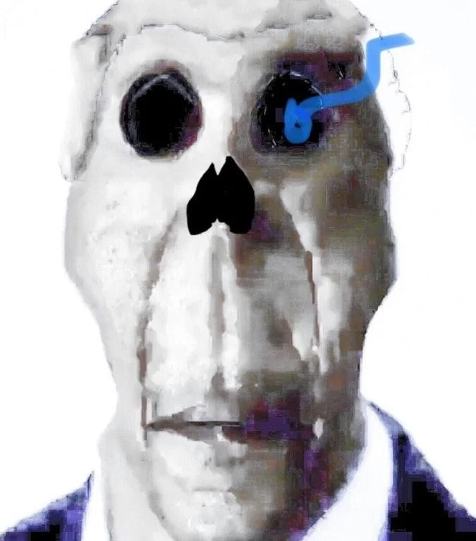 Alternative Obunga variant with pale white coloring, hollow eye sockets, and blue tear streaks.
