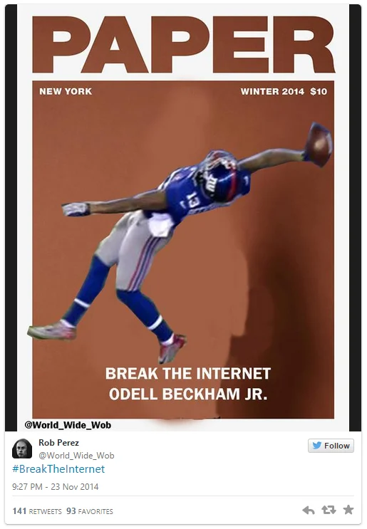 Odell Beckham Jr's Catch — Tweet with photoshop of Odell Beckham's catch inserted into Michelangelo's Creation of Adam